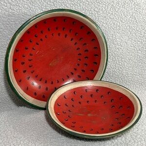 Unique Vintage Wooden Hand Painted Watermelon Bowls Hand Made Round Serving Bowl